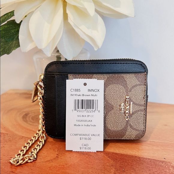 NWT Coach Zip Card Case In Blocked Signature Canvas - Picture 5 of 7